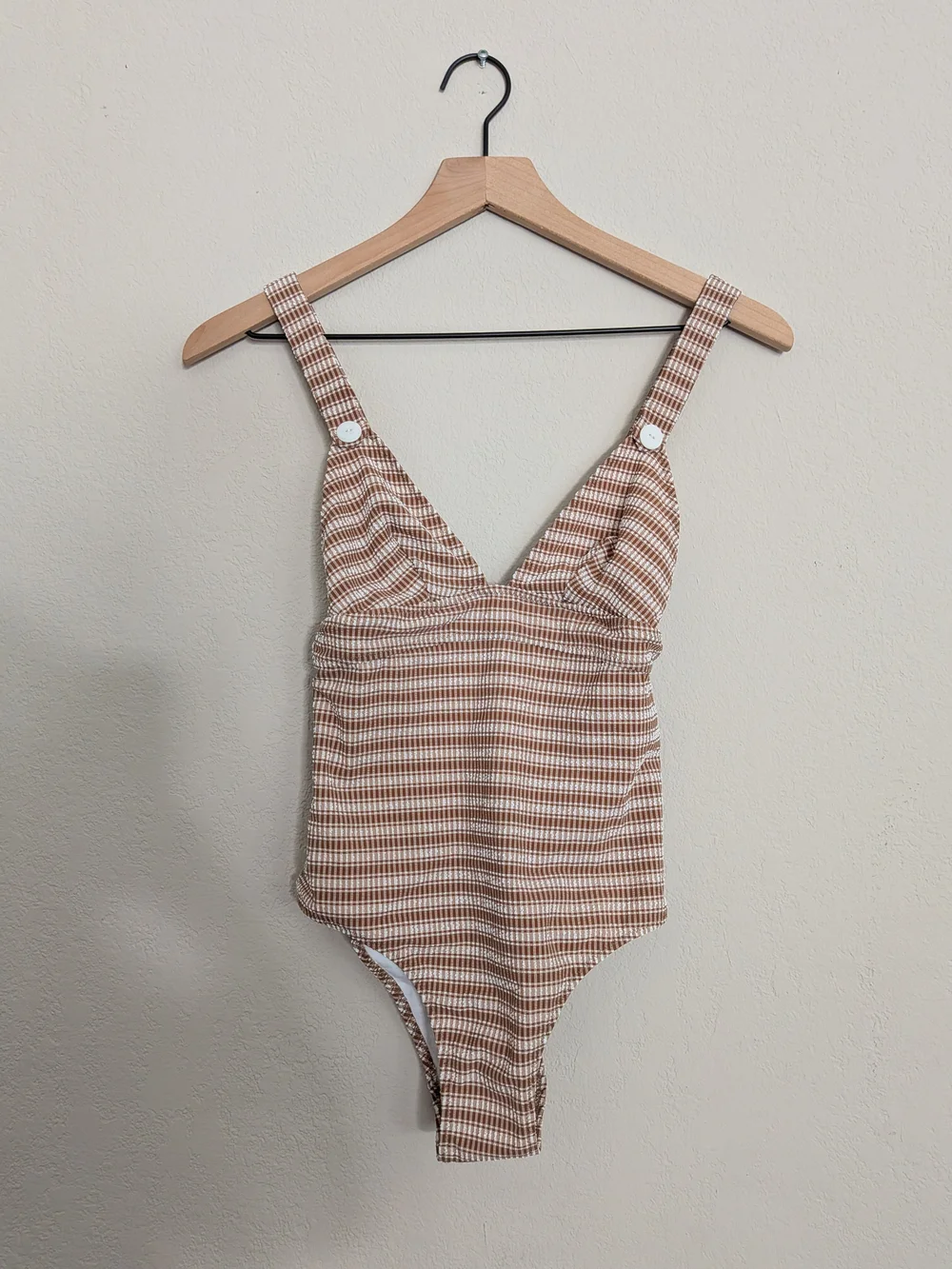 Sezane Cafe Tan & White Swimsuit